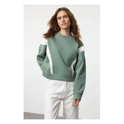 Trendyol Mint Color Blocked Regular/Normal Fit Crew Neck Knitted Sweatshirt