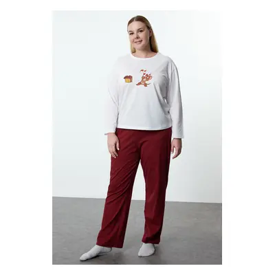 Trendyol Curve Claret Red Tom & Jerry Licensed Knitted Pajama Set