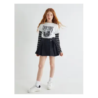 Koton Denim Shorts Skirt Belt Detailed Cotton