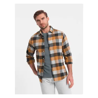 Ombre Men's plaid flannel shirt - yellow and black