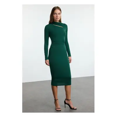 Trendyol Emerald Green Cut Out Detailed Fitted Midi Stretchy Knitted Dress