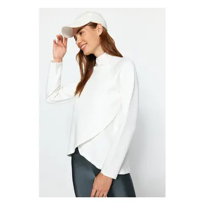 Trendyol Cream White Cotton Zipper Detail Stand Collar Knitted Sports Sweatshirt