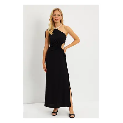 Cool & Sexy Women's Black Single Shoulder Wrap Midi Dress