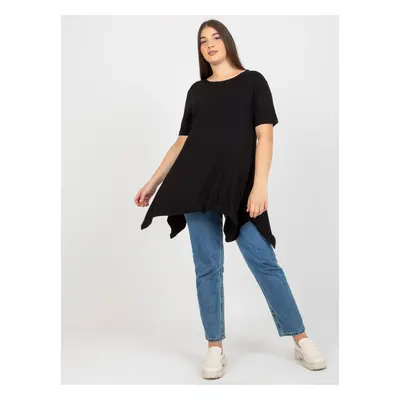 Černá obyčejná halenka plus size s krátkým rukávem