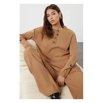 Trendyol Camel Knitwear Sweater Trousers Bottom-Top Set