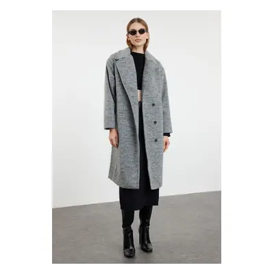 Trendyol Grey Collar Detailed Regular Woolen Midi Coat