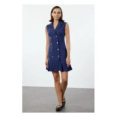 Trendyol Blue Plaid / Checkered Pleated Detailed Mini Tweed Woven Jacket Dress