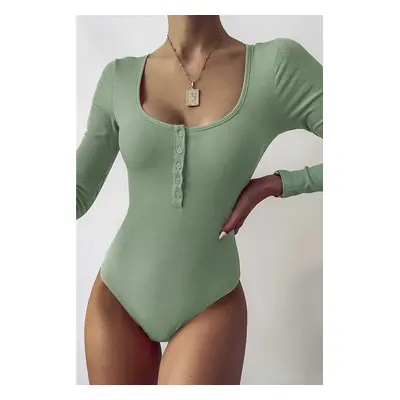 Madmext Women's Mint Green Buttoned Bodysuit