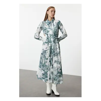 Trendyol Green Print Button Woven Shirt Dress