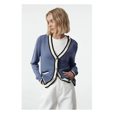 Trendyol Blue Color Block Knit Cardigan