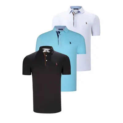 TRIPLE SET T8582 DEWBERRY MENS T-SHIRT-BLACK-WHITE-CYAN