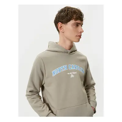 Koton Hooded Sweat College Printed Kangaroo Pocket Detailed Ribbed