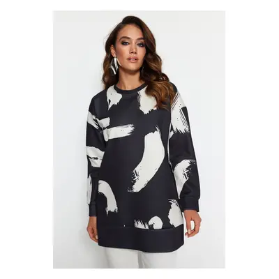 Trendyol Black Patterned Crewneck Scuba Knitted Sweatshirt