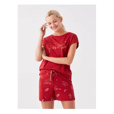 LC Waikiki Crew Neck Printed Short Sleeve Women's Pajama Set with Shorts