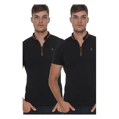 DOUBLE SET T8571 DEWBERRY ZIPPER MEN'S T-SHIRT-BLACK-BLACK