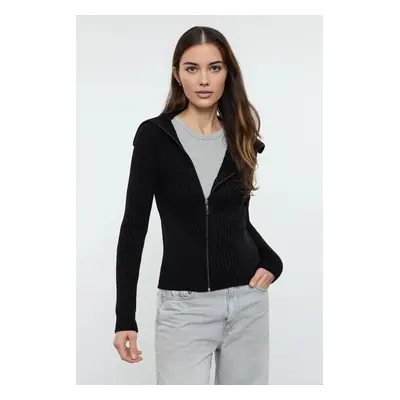 Trendyol Black Zippered Knitwear Cardigan