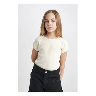 DEFACTO Girl Slim Fit Crew Neck Corduroy Basic Short Sleeve T-Shirt