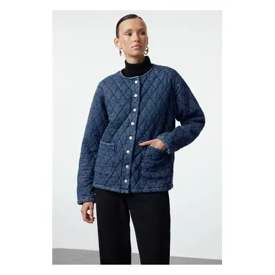 Trendyol Blue Quilted Denim Jacket