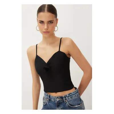 Trendyol Black Crop Rose Detailed Woven Bustier