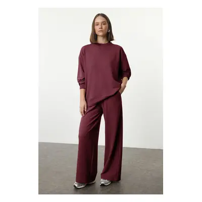 Trendyol Claret Red Relaxed/Comfortable Pattern Wide Leg/Wide Leg Knitted Sweatshirt/Bottom Trac