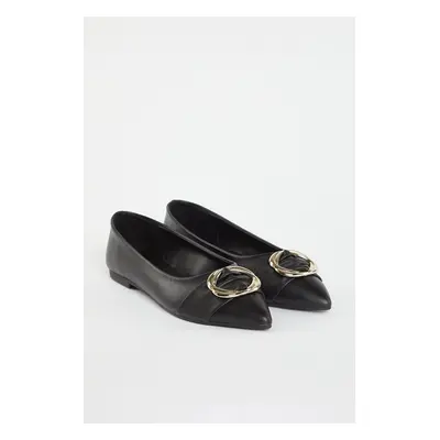 Trendyol Black Antique Buckle Pointed Toe Women's Ballerina