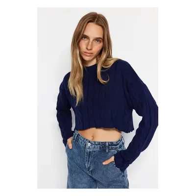 Trendyol Navy Blue Super Crop Hair Knit Pletený Svetr