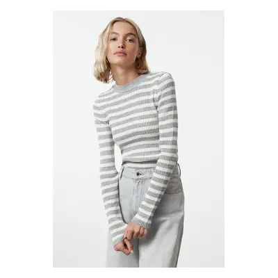 Trendyol Gray Basic Striped Knitted Sweater