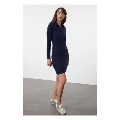 Trendyol Navy Blue Fitted/Fits Body Ribbed Knit Dress