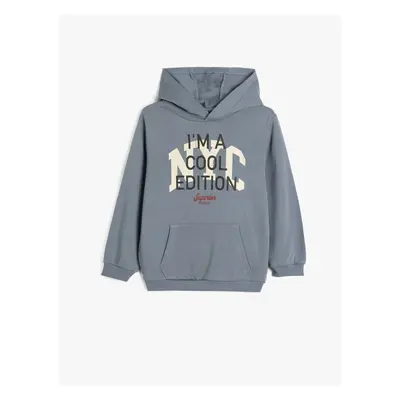 Koton Hooded Sweatshirt Kangaroo Pocket Long Sleeve Slogan Printed Raised