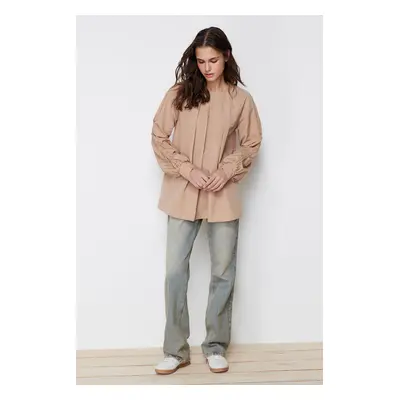 Trendyol Beige Sleeves Gather Detailed Cotton Woven Tunic