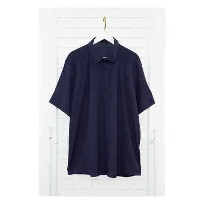 Trendyol Navy Blue Regular Fit Short Sleeve Summer Textured Knitted Plus Size Shirt