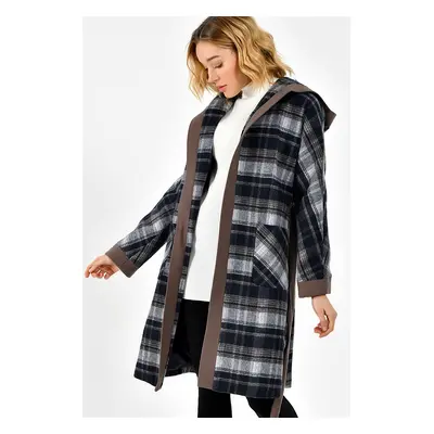 Z6605 DEWBERRY LADIES' COAT-PLAID COFFEE