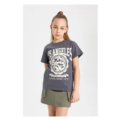 DEFACTO Girl's Printed Short Sleeve T-shirt