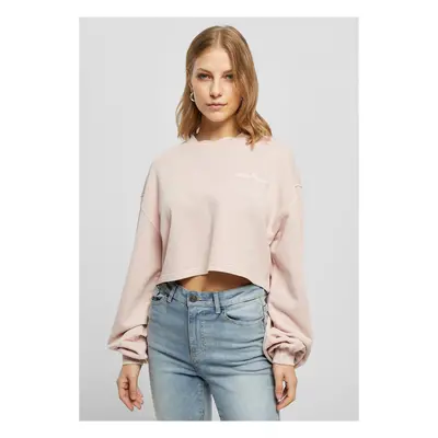 Ladies Cropped Small Embroidery Terry Crewneck pink