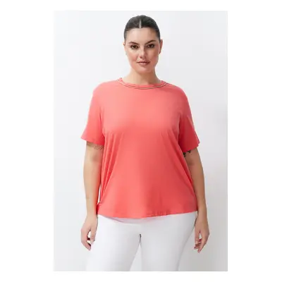 Trendyol Curve Pink Stone Detailed Boyfriend 100% Cotton Knitted T-shirt