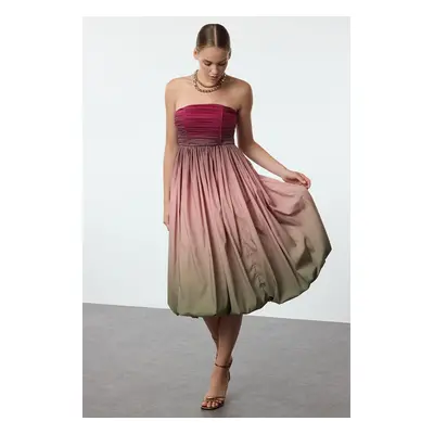 Trendyol Multicolored Gradient Patterned Balloon Skirt Detailed Poplin Dress