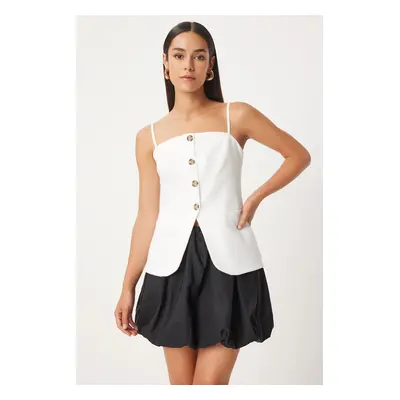 Happiness İstanbul Women's White Strappy Woven Vest