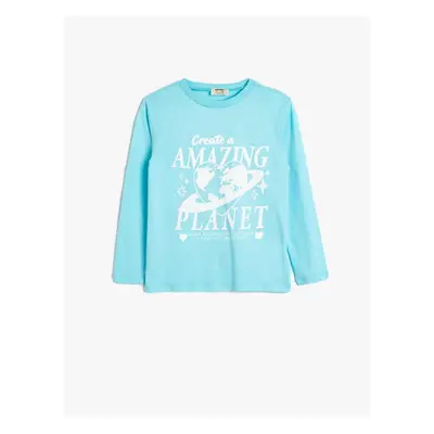 Koton T-Shirt Long Sleeve Planet Printed Crew Neck Cotton