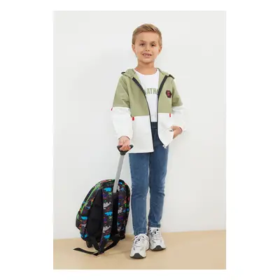 Trendyol Khaki 3-Piece Boy Printed Cardigan-T-shirt-Pants Set Cotton Knitted Bottom-Top Set