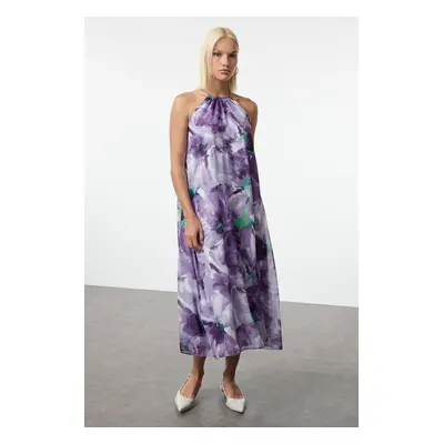 Trendyol Purple Floral Shift Midi Woven Dress