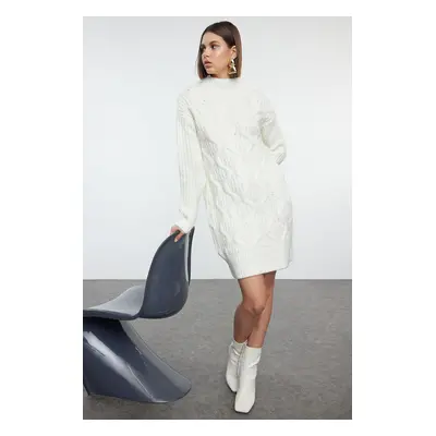 Trendyol Ecru Mini Knitwear Soft Textured Hair Knit Dress