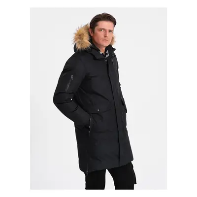 Ombre Alaskan men's winter jacket with detachable fur from the hood - black