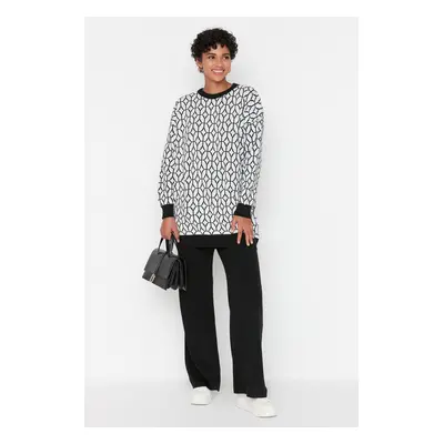 Trendyol Black Geometric Patterned Sweater-Pants Knitwear Set