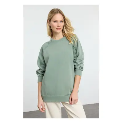 Trendyol Khaki Washed Regular/Normal Pattern Knitted Sweatshirt