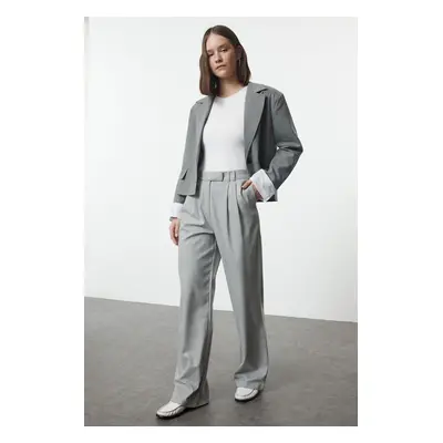 Trendyol Grey Polyviscon Wide Leg Woven Trousers