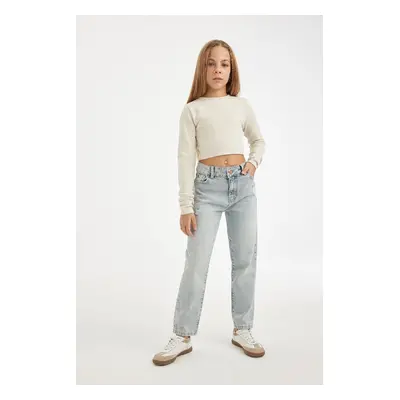 DEFACTO Girl Mom Fit Ripped Detail Skinny Leg Pocket Jeans