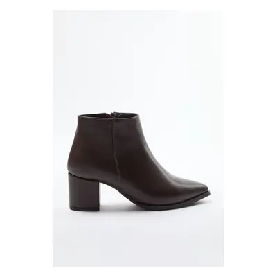 Trendyol Dark Brown Zippered Block Heel Women's Ankle Boots