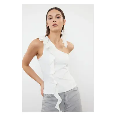 Trendyol White Flounce Detailed Woven Poplin Blouse