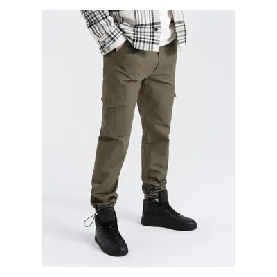 Ombre Men's pants with cargo pockets and leg hem - dark olive green