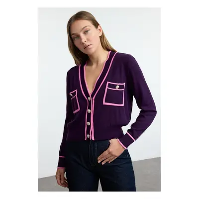 Trendyol Plum Color Block Knit Cardigan